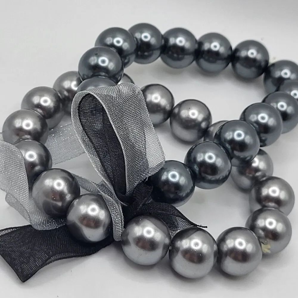 Chunky Silver Pearl Bracelet Minimalist 7in